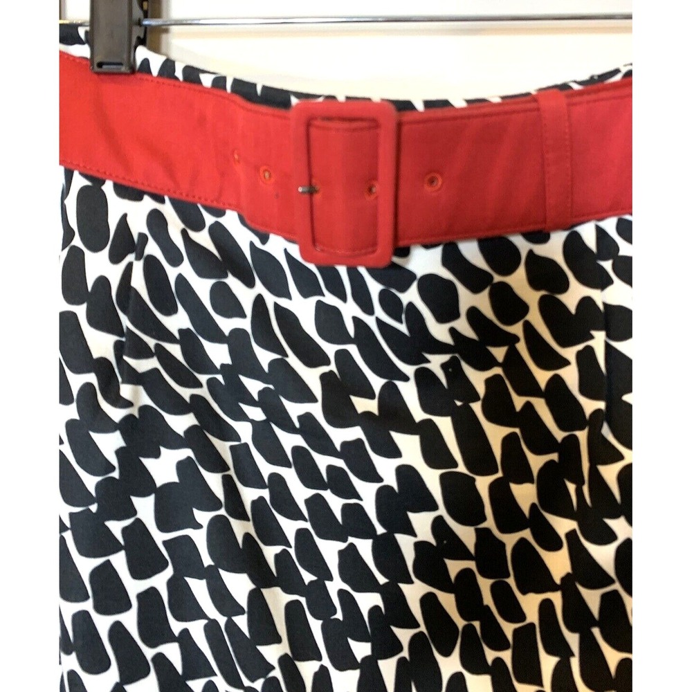 Ann Taylor Skirt Womens 6 Silk Black White Pencil Straight Geo Print w/Red Belt - Picture 3 of 10